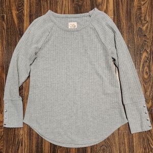 Chaser Cozy Light Gray Waffle Knit Long Sleeve Top Size Large EUC